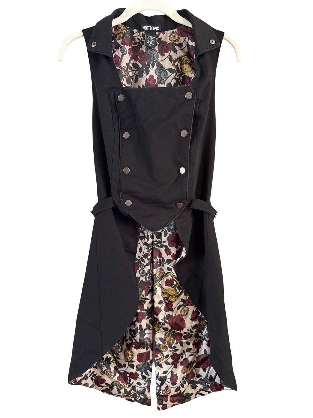 Hot Topic Black Floral-Lined Long Vest Dress